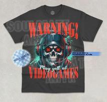Warning May Yell At Video Games T-Shirt Funny Skeleton Meme Graphic Unisex Shirt XL