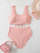 2026 Naujas moteriškas seksualus bikinis su žiedlapiais - Europos ir Amerikos stiliaus dviejų dalių maudymosi kostiumas Small beige