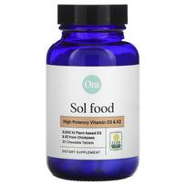 Ora, Sol Food, High Potency Vitamin D3 and K2, 30 Chewable Tablets