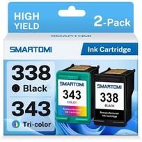 Pack of 2 compatible remanufactured HP 338/343 cartridges - 1 black 480p + 1 tri-color 320p