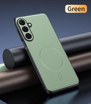 Dėklas Samsung S24 Plus, magnetinis odinis apsauginis dangtelis Samsung S24 Plus, atsparus pirštų atspaudams, neslystantis PC+TPU Galaxy S24+ žalia