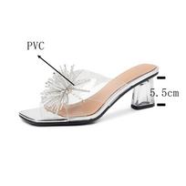 Krazing Pot PVC Mules Sheep Skin Crystal High Heels Peep Toe Tassel Flowers Shoes Party Summer Size 42 Women Sandals 34 sidabras
