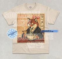 Japanese Akita Eating Ramen T-Shirt Funny Dog Ramen Lover Graphic Unisex Shirt XL