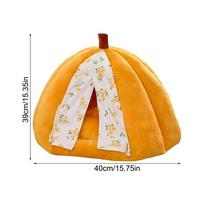 Cat Cave Plush Washable With Removable Pad Pumpkin Enclosed Cat Bed With Door Drape For Calming Sleeping Winter Kitten Small Dog S geltona