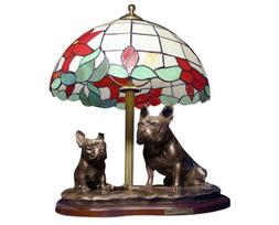 Buldog Francuski - Lampa Z Witrażowym Abażurem, Lampka Na Stół Ze Statuetką Psa, Wystrój Wnętrz W Stylu Retro Marki Art-Dog