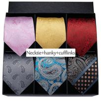 Hi-Tie 6 rinkiniai žakardo austo šilko kaklaraištis Hanky ​​rankogalių segtukai Paisley kaklaraiščiai vestuvinių dovanų vakarėliui Box Set