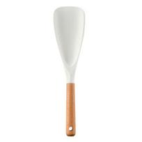 Silikoninė maisto gaminimo šaukšta/semtuvas nepridegančiam indams, be BPA, medinė rankena, karščiui atsparus 1pc white