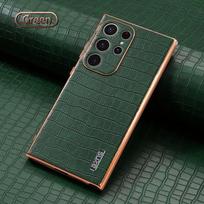 For Samsung Galaxy S24 S23 FE S25 S22 Ultra Plus S21FE A55 A35 A25 5G Leather Texture Plating Protective PU Phone Case For S23 žalia