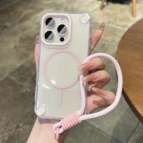 Prabangus riešo dirželis Skaidrios spalvos Magnetinis telefono dėklas iPhone 15 14 16 Plus 11 12 13 16 Pro Max Smūgiams atsparus Skaidrus dangtelis For IPhone 16 gray