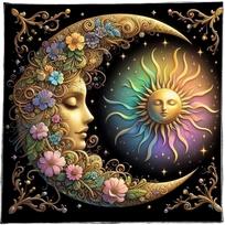 Gėlė Mėnulis Saulė Tarot Stalo servetėlė Būrimų Kortų stalo servetėlė Gobelenas Astrologija Raganaus Prekių Denio audinys Dekoracija A50 beige