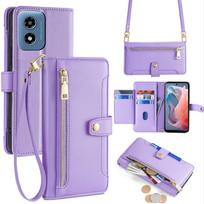 Daug kortelių laikiklis Užtrauktuku užsegama piniginė Odinis dėklas MOTOROLA G75 G15 G05 Edge 50 Pro 5G 50Fusion G85 50NEO G84 G24 Dangtelis su dirželiu For MOTO G75 5G violetinė