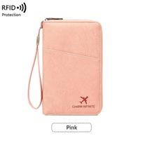 RFID Passport Holder 2025: Multifunctional Travel Document & Ticket Storage Bag with Long Zipper. rožinė