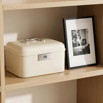 Combination Lock Storage Box, Portable Lockable Container, Box for Living Room Cream White