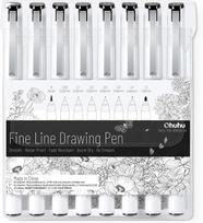 Ohuhu Fineline Drafting Line Brush for Black Pens, 8-Piece Set, 0.2mm-1.0mm Width, Type, Water-Based, Waterproof, Signage, Comics, Sketching, juoda