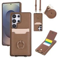Odinis rankinė per petį dėklas For Samsung Galaxy S25Edge S25 Ultra S24 Plus S23 S22 Telefonui Dangtelis Dėklas Kortelėms Maišelis Dirželis Stovas Samsung S25Ultra gray