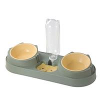 with Drinking Raised Stand Dog Food Bowl 2-in-1 Cat Double Bowls Practical Pet Bowl žalia