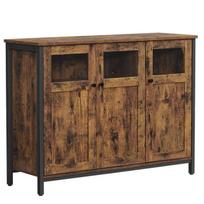 VASAGLE Storage Unit, Sideboard, with 3 Door Cupboard, Steel Frame, Industrial Style, Rustic Brown and Ink Black