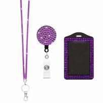 Bling Shiny Finish Badge Reel Rhinestone Decorated ID Holder Keychain  for Students