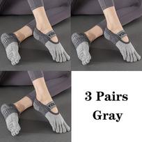 3 Pairs Five Toe Socks Anti-Slip Pilates Sock Women Silicone Cotton Backless Running Barre Dance Sports Yoga Socks with Fingers