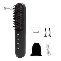 Cordless Hair Straightener Brush 3 Temperatures Fast Heating USB Rechargeable Travel Portable Hot Brush Electric Fluffy Curly Hair Styling Detangling
