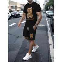 The Sum Mermen's Suit with Bear Print Is Casual, Fashionable, Comfortable, Soft, Breathable and Lightweight Polyester M S