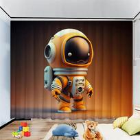 Astronaut cartoon theme curtains small rocket colored balloons, a set with two, children's bedroom curtains Decor 50W60H(CM)X2PCS&Rod Pocket