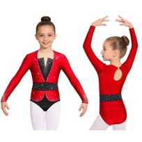 Vaikams Mergaitėms Figureinio Čiuožimo Gimnastikos Triko Ilgomis Rankovėmis Rakto Skylutės Formos Nugara Blizgantys Cirkonio Akmenukai Spalvų Bloko Bodis Varžyboms Šokio Apranga 9-10 Years