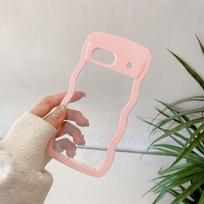 2 IN 1 Skaidrus banguotas dėklas Google Pixel 9 Pro 9A 8 8A 7A, atsparus smūgiams, skaidrus akrilas, hibridinis, saldainių spalvos silikoninis dangtelis For Pixel 9 beige