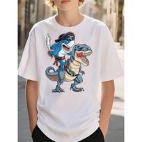 T-Shirt Boys Clothing Casual Trendy Pirate Shark Riding T-Rex Dinosaur Graphic 110