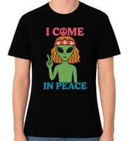 I Come In Peace Alien T-Shirt Hippie Funny Graphic Unisex Hipster Tee M