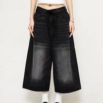 2026 Vintage Wash Whiskers Denim Shorts Women Low Rise Distressed Frayed Wide Leg Baggy Jeans Jorts Casual Summer Clothes XXL mėlyna