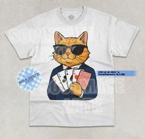 Cat Playing Poker T-Shirt Funny Cat Gambling Casino Dealer Graphic Unisex Shirt XL