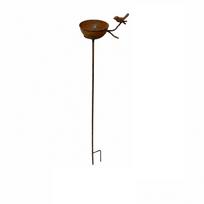Outdoor Garden Bird Bath Stake with Rust Finish Metal Construction Vintage Style Yard Decoration Bird Feeder Stand one size