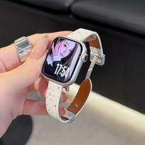 Leather Magnetic Buckle Strap For Apple Watch Ultra 49mm 45mm 44mm 46mm Geniune Leather Band for iWatch Series 11 10 7 6 38mm 41mm 40mm Constellations 38mm 40mm 41mm balta