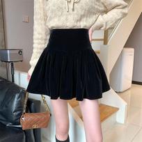Autumn Winter Black Pleated Skirt for Women Velvet Cute A-line Mini Skirt Shorts Sweet Fashion Korean Style Female Clothing S juoda