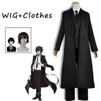 Dazai Osamu Cosplay Bungo Stray Dogs Kostiumas Kostiumas Ilgas Švarkas Paltas Suaugusiems Vyrams Anime Helovinas Kostiumas Kalėdiniai Drabužiai S-(Full set+wig)
