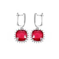BELLA BOX New Temperament Fashion Square Simulation Red Tourmaline Gemstone Color Treasure Buckle Earrings Women's Daily Commute Jewelry raudona