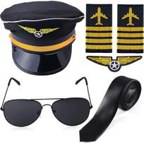 Airline Captain Outfits Accessories with Captain Hat Uniform Epaulettes Embroidered Applique Glasses Tie for Men Cosplay juoda