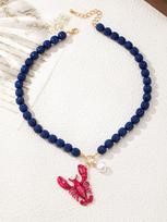 ZA Ocean Resort Wind Alloy Dripping Lobster Pendant Beaded Necklace Versatile Beach Wind Jewelry auksas