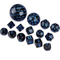 15vnt. poliedriniai kauliukai Stalo žaidimų kauliukai DND RPG Dungeons and Dragons D3 D4 D5 D6 D7 D8 D10 D% D12 D16 D20 D24 D30 D60 D100 1set mėlyna