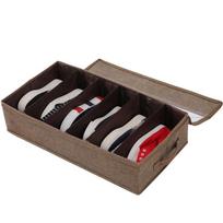Pinduo Foldable Six-Grid Transparent Shoe Box with Cotton Linen Fabric for Under-Bed Storage 60*30*14CM