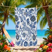 Blue White Chinoiserie Tiger Beach Towel Exotic Floral Print Quick Dry Sandproof Absorbent Towel for Beach Travel Vacation 50X100cm &1pc