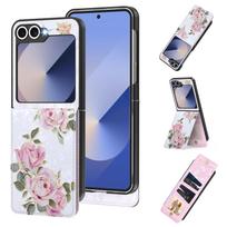 For For Samsung Galaxy Z Flip 6 5 with Card Holders Kickstand RFID Blocking Double Magnetic Clasp Rilievo Flower Flip Case For Galaxy Z Flip 5
