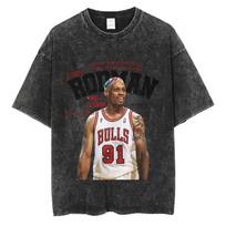 Dennis Rodman Basketball Graphic T Shirt Men's Vintage Washed Short Sleeve T-shirts Men Men Hip Hop Oversized T-Shirt Streetwear  The Worm Tee L