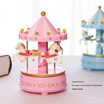 Children's Birthday Wooden Horse Music Box with Lighted Cake Decoration