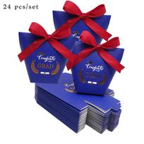 European Style Graduation Gift Box with Doctor's Cap Design and Ribbon - Perfect for Graduation Celebrations and Parties 24 pieces mėlyna