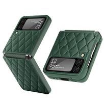 Leather Case for Samsung Galaxy Z Flip 4 3 5G Magnetic Hinge Full Protection Cover Camera Glass Shockproof Back Case for Z Flip3 For Galaxy Z Flip 3&Case Only žalia