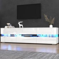 Moderni blizgi balta TV spintelė su LED apšvietimu, 2 durelėmis, 1 stalčiumi, tinkama 70 colių televizoriui, 160 x 39 x 45 cm