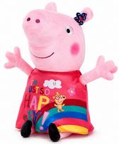 Peppa Pig pliušinis žaislas su vaivorykštės suknele „Happy”, 30 cm