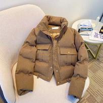 Korėjos mados parkas žieminis paltas, moteriškas stovimas apykakle, trumpa stora medvilnė, laisvalaikio laisva striukė Drabužiai Top nauji viršutiniai drabužiai L beige